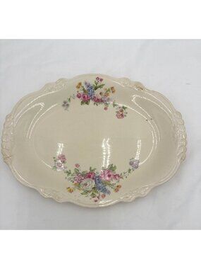 Homer Laughlin Virginia Rose Floral Oval Serving Platter Scalloped Edge Made USA